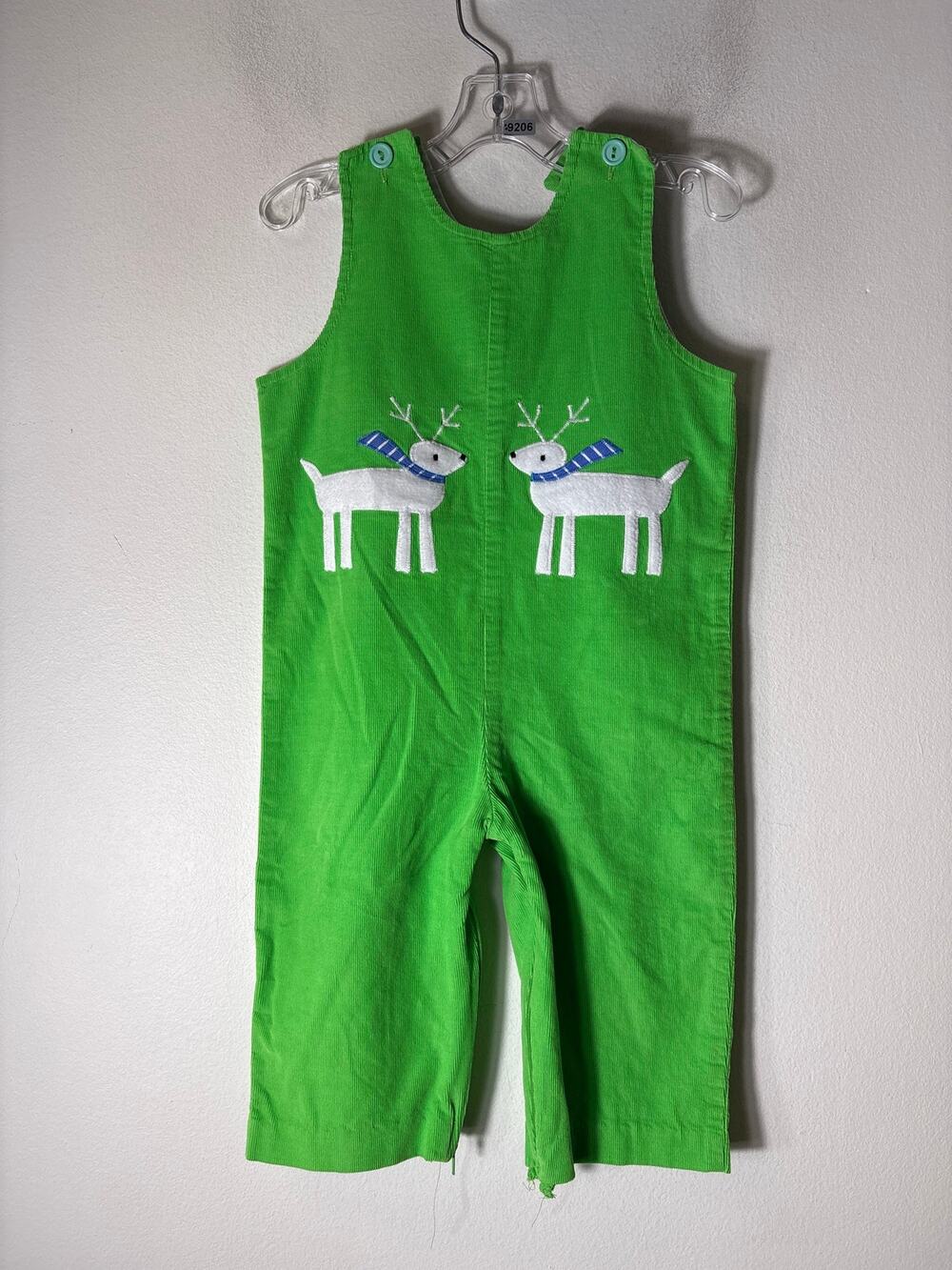 Boys Vintage Funtasia Too Lime Green Corduroy Longall with Deer Applique Sz 2T